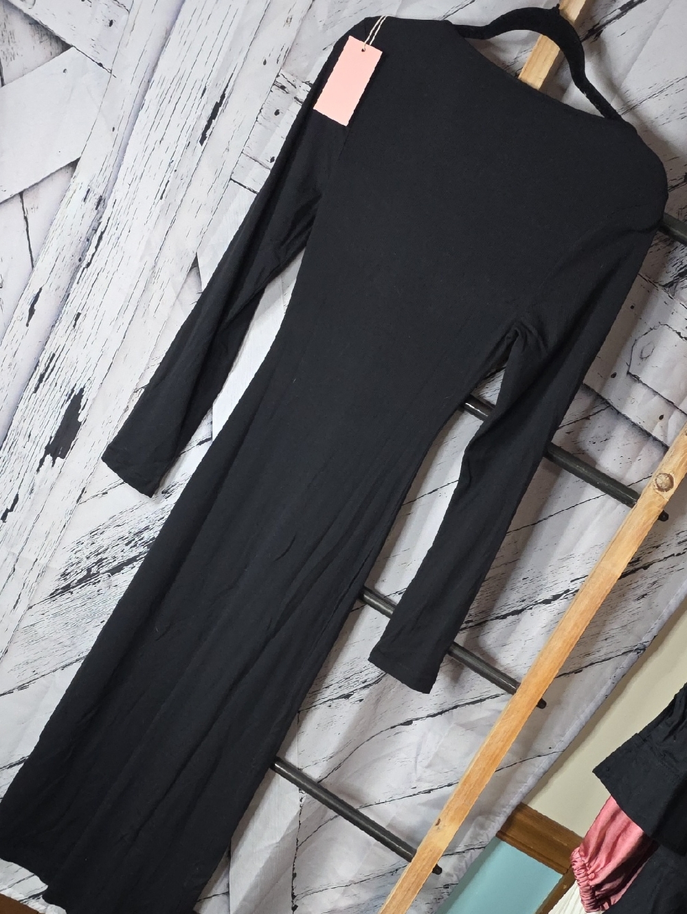 Quince Square Neck Long Sleeve Maxi Dress Size Medium Black Last One - Picture 5 of 5